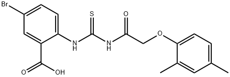5-BROMO-2-[[[[(2,4-DIMETHYLPHENOXY)ACETYL]AMINO]THIOXOMETHYL]AMINO]-BENZOIC ACID 结构式