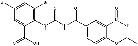 3,5-DIBROMO-2-[[[(4-ETHOXY-3-NITROBENZOYL)AMINO]THIOXOMETHYL]AMINO]-BENZOIC ACID 结构式