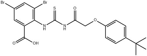 3,5-DIBROMO-2-[[[[[4-(1,1-DIMETHYLETHYL)PHENOXY]ACETYL]AMINO]THIOXOMETHYL]AMINO]-BENZOIC ACID 结构式