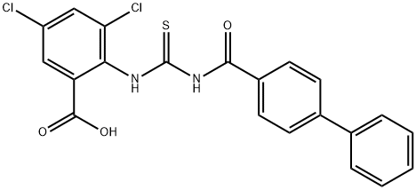 2-[[[([1,1'-BIPHENYL]-4-YLCARBONYL)AMINO]THIOXOMETHYL]AMINO]-3,5-DICHLORO-BENZOIC ACID 结构式