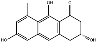 (-)-3,4-Dihydro-3,6,9-trihydroxy-8-methylanthracen-1(2H)-one 结构式