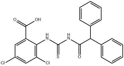 3,5-DICHLORO-2-[[[(DIPHENYLACETYL)AMINO]THIOXOMETHYL]AMINO]-BENZOIC ACID 结构式