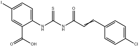 2-[[[[3-(4-CHLOROPHENYL)-1-OXO-2-PROPENYL]AMINO]THIOXOMETHYL]AMINO]-5-IODO-BENZOIC ACID 结构式