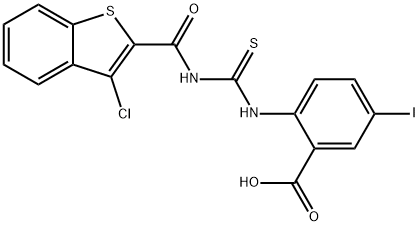 2-[[[[(3-CHLOROBENZO[B]THIEN-2-YL)CARBONYL]AMINO]THIOXOMETHYL]AMINO]-5-IODO-BENZOIC ACID 结构式