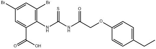 3,5-DIBROMO-2-[[[[(4-ETHYLPHENOXY)ACETYL]AMINO]THIOXOMETHYL]AMINO]-BENZOIC ACID 结构式