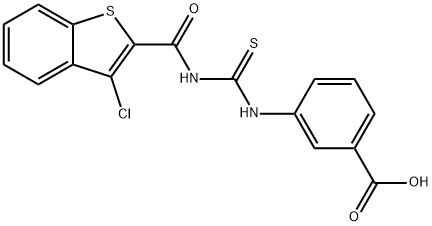 3-[[[[(3-CHLOROBENZO[B]THIEN-2-YL)CARBONYL]AMINO]THIOXOMETHYL]AMINO]-BENZOIC ACID 结构式