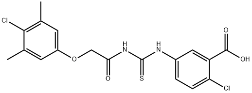 2-CHLORO-5-[[[[(4-CHLORO-3,5-DIMETHYLPHENOXY)ACETYL]AMINO]THIOXOMETHYL]AMINO]-BENZOIC ACID 结构式