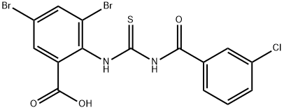 3,5-DIBROMO-2-[[[(3-CHLOROBENZOYL)AMINO]THIOXOMETHYL]AMINO]-BENZOIC ACID 结构式
