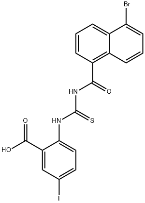 2-[[[[(5-BROMO-1-NAPHTHALENYL)CARBONYL]AMINO]THIOXOMETHYL]AMINO]-5-IODO-BENZOIC ACID 结构式