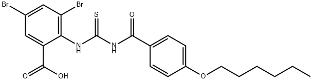 3,5-DIBROMO-2-[[[[4-(HEXYLOXY)BENZOYL]AMINO]THIOXOMETHYL]AMINO]-BENZOIC ACID 结构式
