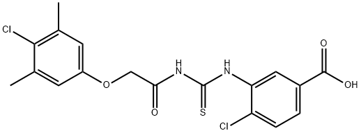 4-CHLORO-3-[[[[(4-CHLORO-3,5-DIMETHYLPHENOXY)ACETYL]AMINO]THIOXOMETHYL]AMINO]-BENZOIC ACID 结构式