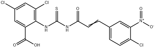 3,5-DICHLORO-2-[[[[3-(4-CHLORO-3-NITROPHENYL)-1-OXO-2-PROPENYL]AMINO]THIOXOMETHYL]AMINO]-BENZOIC ACID 结构式