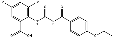 3,5-DIBROMO-2-[[[(4-ETHOXYBENZOYL)AMINO]THIOXOMETHYL]AMINO]-BENZOIC ACID 结构式