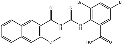 3,5-DIBROMO-2-[[[[(3-METHOXY-2-NAPHTHALENYL)CARBONYL]AMINO]THIOXOMETHYL]AMINO]-BENZOIC ACID 结构式