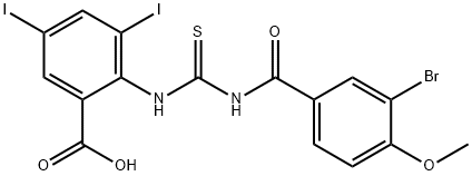 2-[[[(3-BROMO-4-METHOXYBENZOYL)AMINO]THIOXOMETHYL]AMINO]-3,5-DIIODO-BENZOIC ACID 结构式