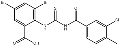 3,5-DIBROMO-2-[[[(3-CHLORO-4-METHYLBENZOYL)AMINO]THIOXOMETHYL]AMINO]-BENZOIC ACID 结构式