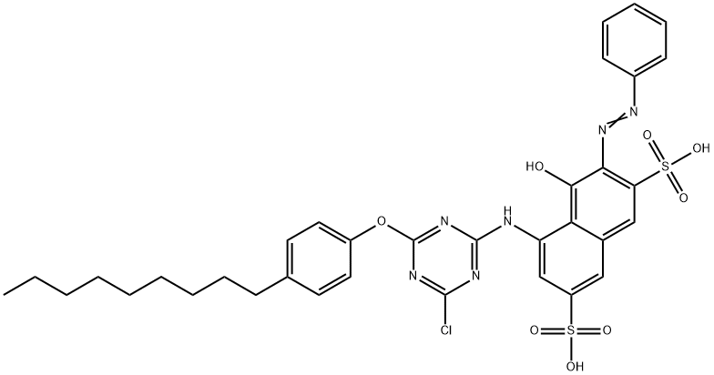 5-[[4-chloro-6-(4-nonylphenoxy)-1,3,5-triazin-2-yl]amino]-4-hydroxy-3-(phenylazo)naphthalene-2,7-disulphonic acid 结构式