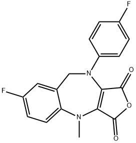 7-FLUORO-10-(4-FLUORO-PHENYL)-4-METHYL-9,10-DIHYDRO-4H-2-OXA-4,10-DIAZA-BENZO[F]AZULENE-1,3-DIONE 结构式