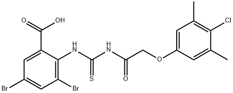 3,5-DIBROMO-2-[[[[(4-CHLORO-3,5-DIMETHYLPHENOXY)ACETYL]AMINO]THIOXOMETHYL]AMINO]-BENZOIC ACID 结构式