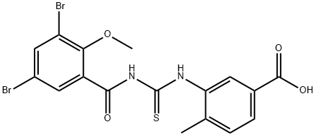 3-[[[(3,5-DIBROMO-2-METHOXYBENZOYL)AMINO]THIOXOMETHYL]AMINO]-4-METHYL-BENZOIC ACID 结构式