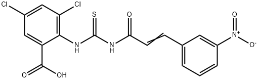 3,5-DICHLORO-2-[[[[3-(3-NITROPHENYL)-1-OXO-2-PROPENYL]AMINO]THIOXOMETHYL]AMINO]-BENZOIC ACID 结构式