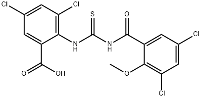 3,5-DICHLORO-2-[[[(3,5-DICHLORO-2-METHOXYBENZOYL)AMINO]THIOXOMETHYL]AMINO]-BENZOIC ACID 结构式