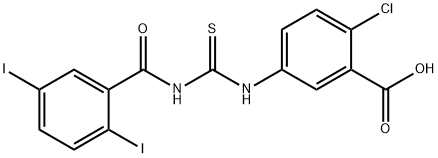 2-CHLORO-5-[[[(2,5-DIIODOBENZOYL)AMINO]THIOXOMETHYL]AMINO]-BENZOIC ACID 结构式