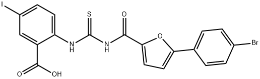 2-[[[[[5-(4-BROMOPHENYL)-2-FURANYL]CARBONYL]AMINO]THIOXOMETHYL]AMINO]-5-IODO-BENZOIC ACID 结构式