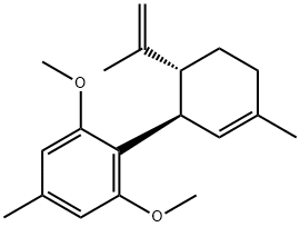 1,3-二甲氧基-5-甲基-2-[(1R,6R)-3-甲基-6-(1-甲基乙烯基)-2-环己烯-1-基]苯 结构式