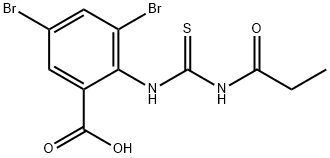 3,5-DIBROMO-2-[[[(1-OXOPROPYL)AMINO]THIOXOMETHYL]AMINO]-BENZOIC ACID 结构式