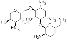 6-O-[3-Deoxy-3-(methylamino)-β-L-arabinopyranosyl]-4-O-(2,6-diamino-2,3,4,6-tetradeoxy-α-D-glycero-hexa-4-enopyranosyl)-2-deoxy-D-streptamine 结构式