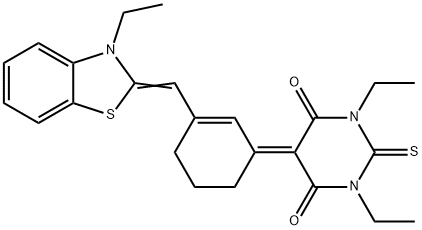 1,3-DIETHYL-5-(3-[(Z)-(3-ETHYL-1,3-BENZOTHIAZOL-2(3H)-YLIDENE)METHYL]CYCLOHEX-2-EN-1-YLIDENE)-2-THIOXODIHYDROPYRIMIDINE-4,6(1H,5H)-DIONE 结构式