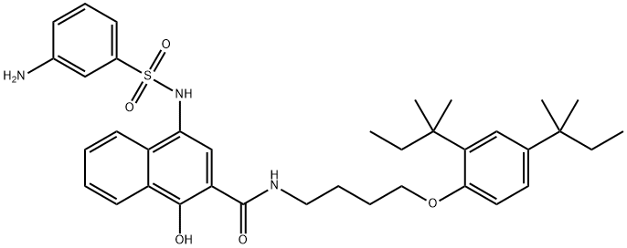 4-[[(3-Aminophenyl)sulfonyl]amino]-N-[4-[2,4-bis(1,1-dimethylpropyl)phenoxy]butyl]-1-hydroxy-2-naphthalenecarboxamide 结构式