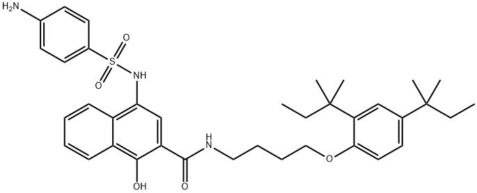 4-[[(4-Aminophenyl)sulfonyl]amino]-N-[4-[2,4-bis(1,1-dimethylpropyl)phenoxy]butyl]-1-hydroxy-2-naphthalenecarboxamide 结构式