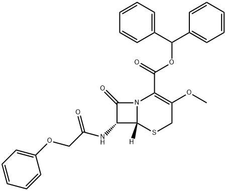 diphenylmethyl (6R-trans)-3-methoxy-8-oxo-7-(phenoxyacetamido)-5-thia-1-azabicyclo[4.2.0]oct-2-ene-2-carboxylate 结构式