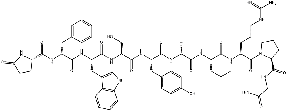 GLP-DPHE-TRP-SER-TYR-DALA-LEU-ARG-PRO-GLY-NH2: GLP-DF-WSY-DA-LRPG-NH2 结构式