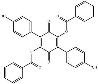 2,5-Bis(benzoyloxy)-3,6-bis(4-hydroxyphenyl)-2,5-cyclohexadiene-1,4-dione 结构式