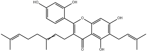 2-(2,4-Dihydroxyphenyl)-3-(3,7-dimethyl-2,6-octadienyl)-5,7-dihydroxy-6-(3-methyl-2-butenyl)-4H-1-benzopyran-4-one 结构式