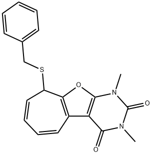 2H-Cyclohepta[4,5]furo[2,3-d]pyrimidine-2,4(3H)-dione,  1,9-dihydro-1,3-dimethyl-9-[(phenylmethyl)thio]-  (9CI) 结构式