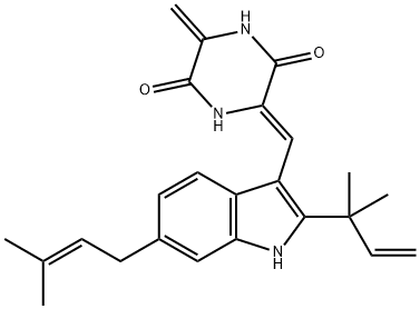 (3Z)-3-[[2-(1,1-Dimethyl-2-propenyl)-6-(3-methyl-2-butenyl)-1H-indol-3-yl]methylene]-6-methylene-2,5-piperazinedione 结构式