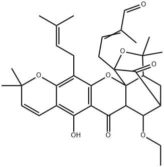 4-[6-Ethoxy-3a,4,5,6,6a,7-hexahydro-8-hydroxy-3,3,11,11-tetramethyl-13-(3-methyl-2-butenyl)-7,15-dioxo-1,5-methano-3H,11H-furo[3,4-g]pyrano[3,2-b]xanthen-1-yl]-2-methyl-2-butenal 结构式