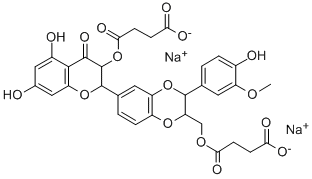 丁二酸,1-[[(2R,3R)-6-[(2R,3R)-3-(3-羧基-1-氧代丙氧基)-3,4-二氢-5,7-二羟基-4-氧代-2H-1-苯并吡喃-2-基]-2,3-二氢-3-(4-羟基-3-甲氧基苯基)-1,4-苯并二噁烯-2-基]甲基]酯,钠盐 结构式
