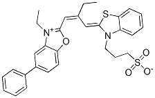 3-乙基-2-[2-[[3-(3-磺酸基丙基)-3H-苯并噻唑-2-亚基]甲基]丁-1-烯基]-5-苯基苯并恶唑鎓 结构式