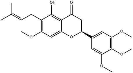 [S,(+)]-2,3-Dihydro-5-hydroxy-7-methoxy-6-(3-methyl-2-butenyl)-2-(3,4,5-trimethoxyphenyl)-4H-1-benzopyran-4-one 结构式