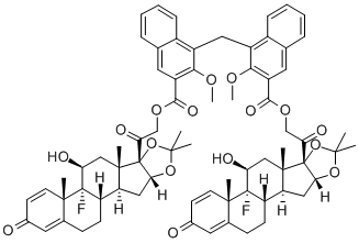 Pregna-1,4-diene-3,20-dione, 21,21'-[methylenebis[(2-methoxy-1,3-naphthalenediyl)carbonyloxy]]bis[9-fluoro-11-hydroxy-16,17-[(1-methylethylidene)bis(oxy)]-, (11beta,16alpha)-(11'beta,16'alpha)- 结构式