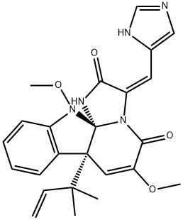 (7aR,12aS)-7a-(1,1-Dimethyl-2-propenyl)-7a,12-dihydro-3-[(E)-(1H-imidazol-4-yl)methylene]-6,12-dimethoxy-1H,5H-imidazo[1',2':1,2]pyrido[2,3-b]indole-2,5(3H)-dione 结构式