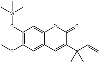 3-(1,1-Dimethyl-2-propenyl)-6-methoxy-7-[(trimethylsilyl)oxy]-2H-1-benzopyran-2-one 结构式