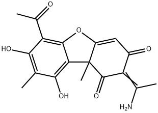 6-Acetyl-2-(1-aminoethylidene)-7,9-dihydroxy-8,9b-dimethyl-1,3(2H,9bH)-dibenzofurandione 结构式