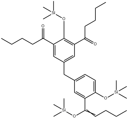 1,1'-[2-[(Trimethylsilyl)oxy]-5-[[4-[(trimethylsilyl)oxy]-3-[1-[(trimethylsilyl)oxy]-1-pentenyl]phenyl]methyl]-1,3-phenylene]bis(1-pentanone) 结构式