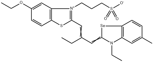 5-ethoxy-2-[2-[(3-ethyl-5-methyl-3H-benzoselenazol-2-ylidene)methyl]but-1-enyl]-3-(3-sulphonatopropyl)benzothiazolium 结构式